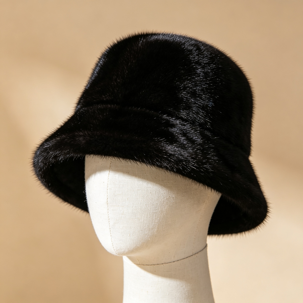 Black Mink Cloche Hat