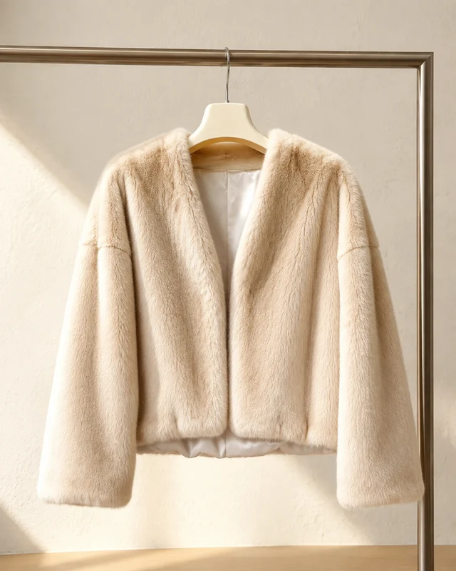 Cream Cropped Jacket design reference for custom fur garment development