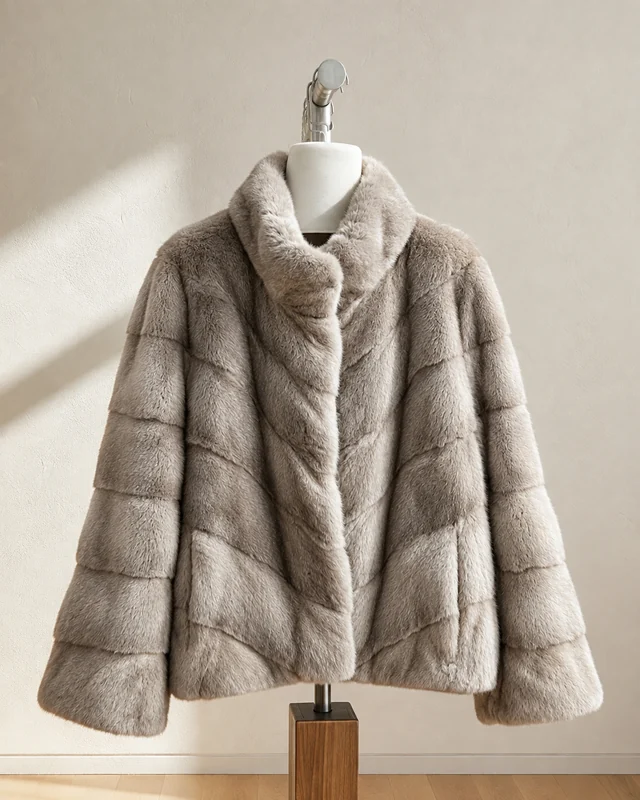 Taupe Wrap Jacket design reference for custom fur garment development