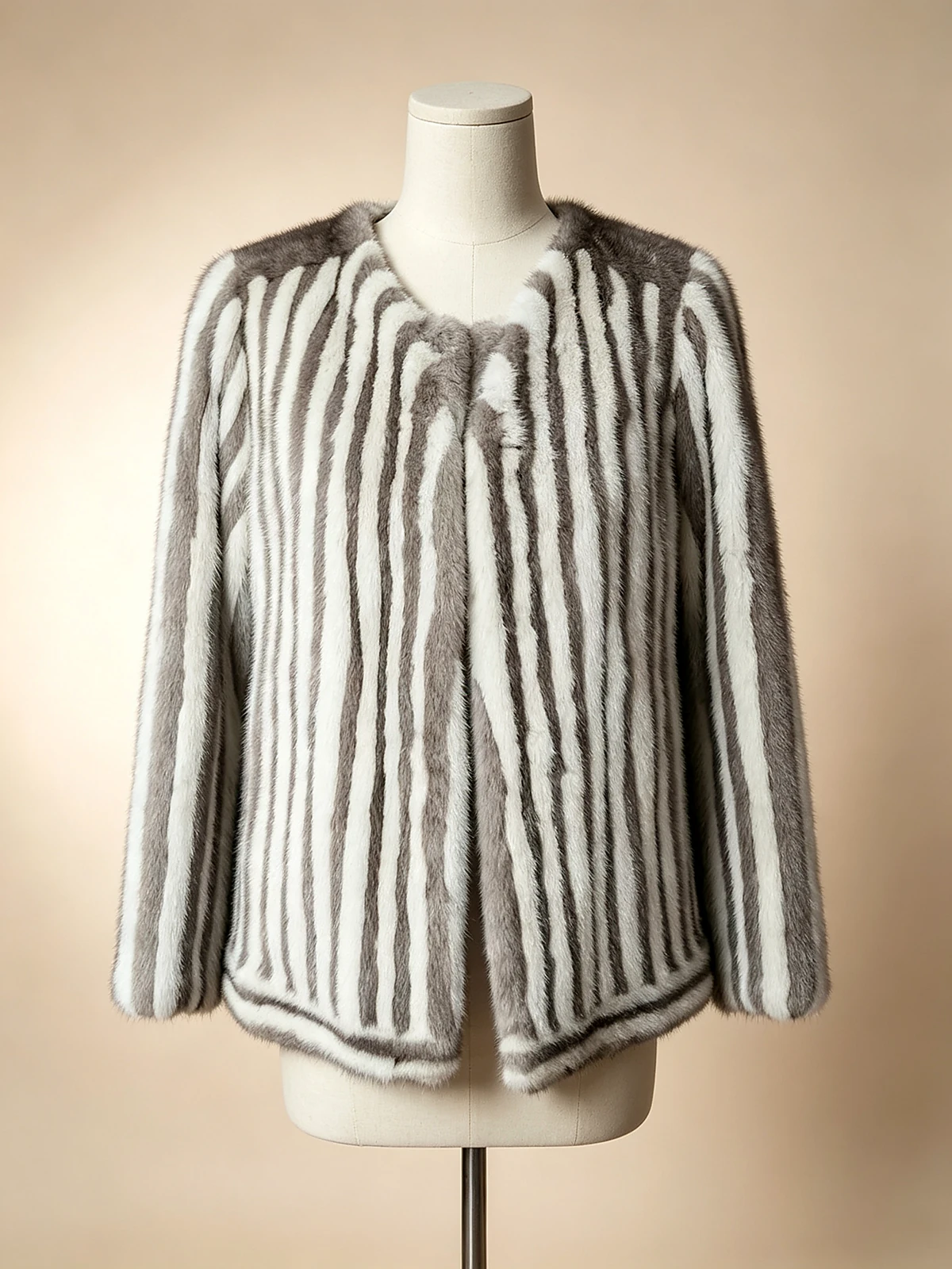Silver-Ivory Vertical Stripe Short Jacket — model LH-PF-2601