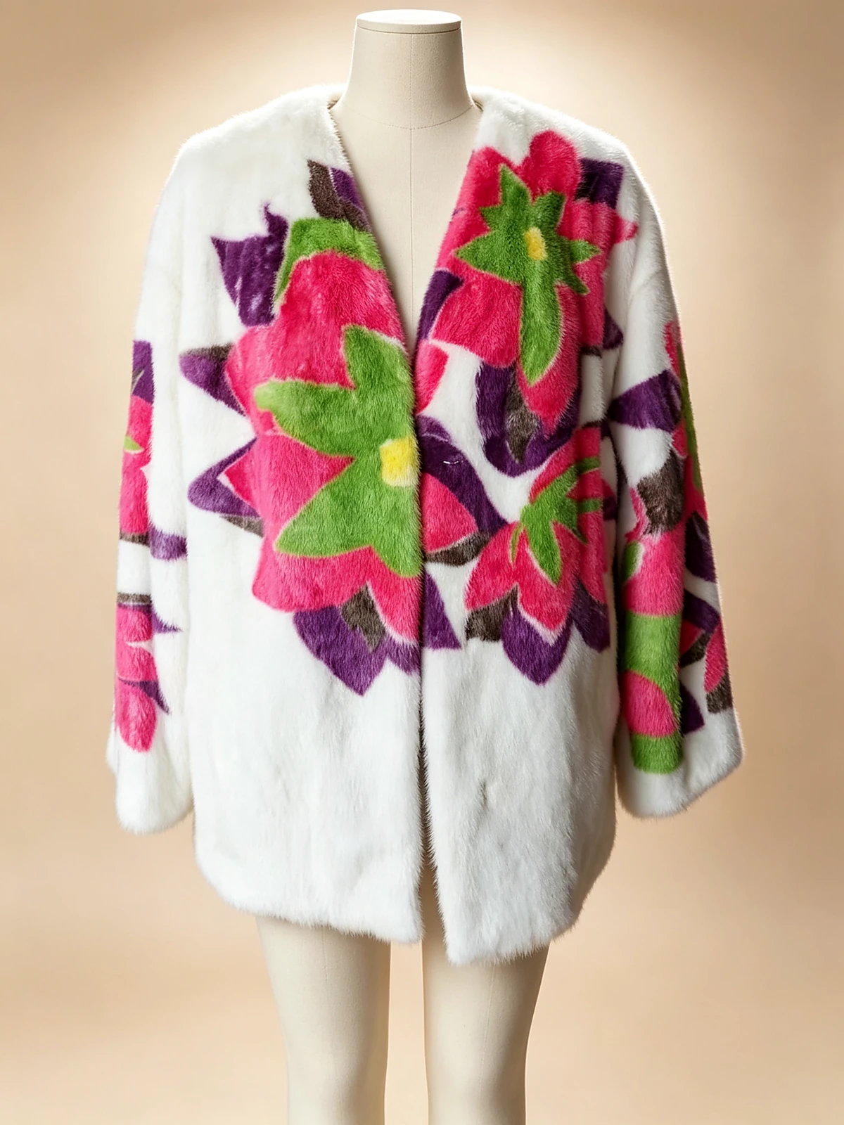 Ivory Multicolor Floral Long Jacket — model LH-PF-2607