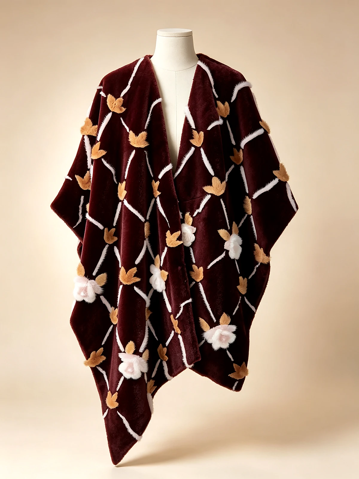 Burgundy Floral Cape — model 2027
